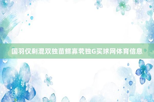 国羽仅剩混双独苗鳏寡茕独G买球网体育信息