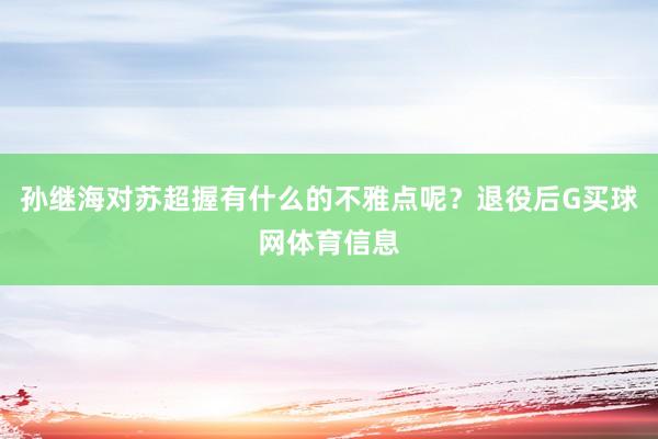 孙继海对苏超握有什么的不雅点呢？退役后G买球网体育信息